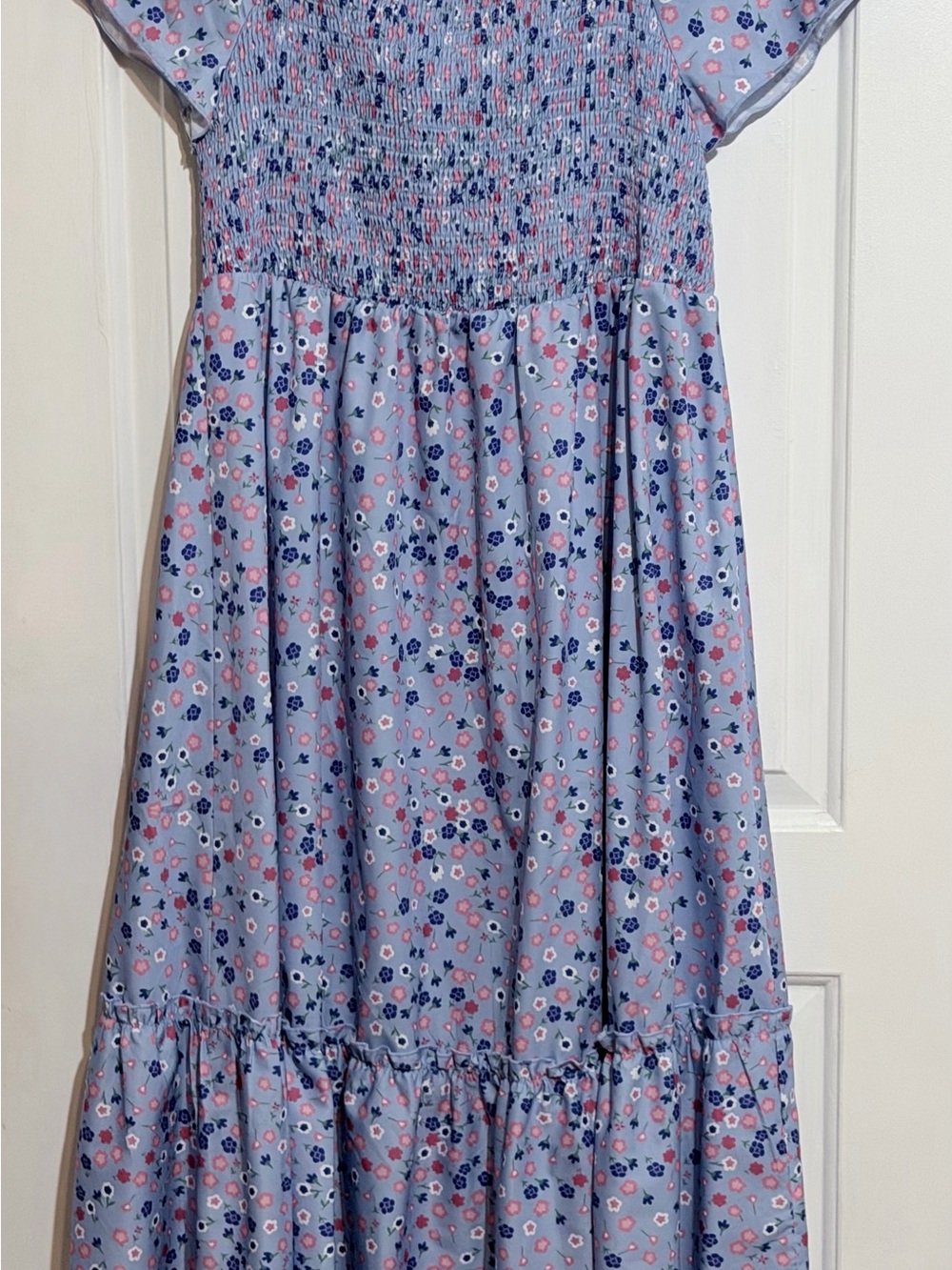 SHEIN Lavender Floral Smocked Midi Dress with Pink & Navy Accents plus 2XL - Picture 2 of 7